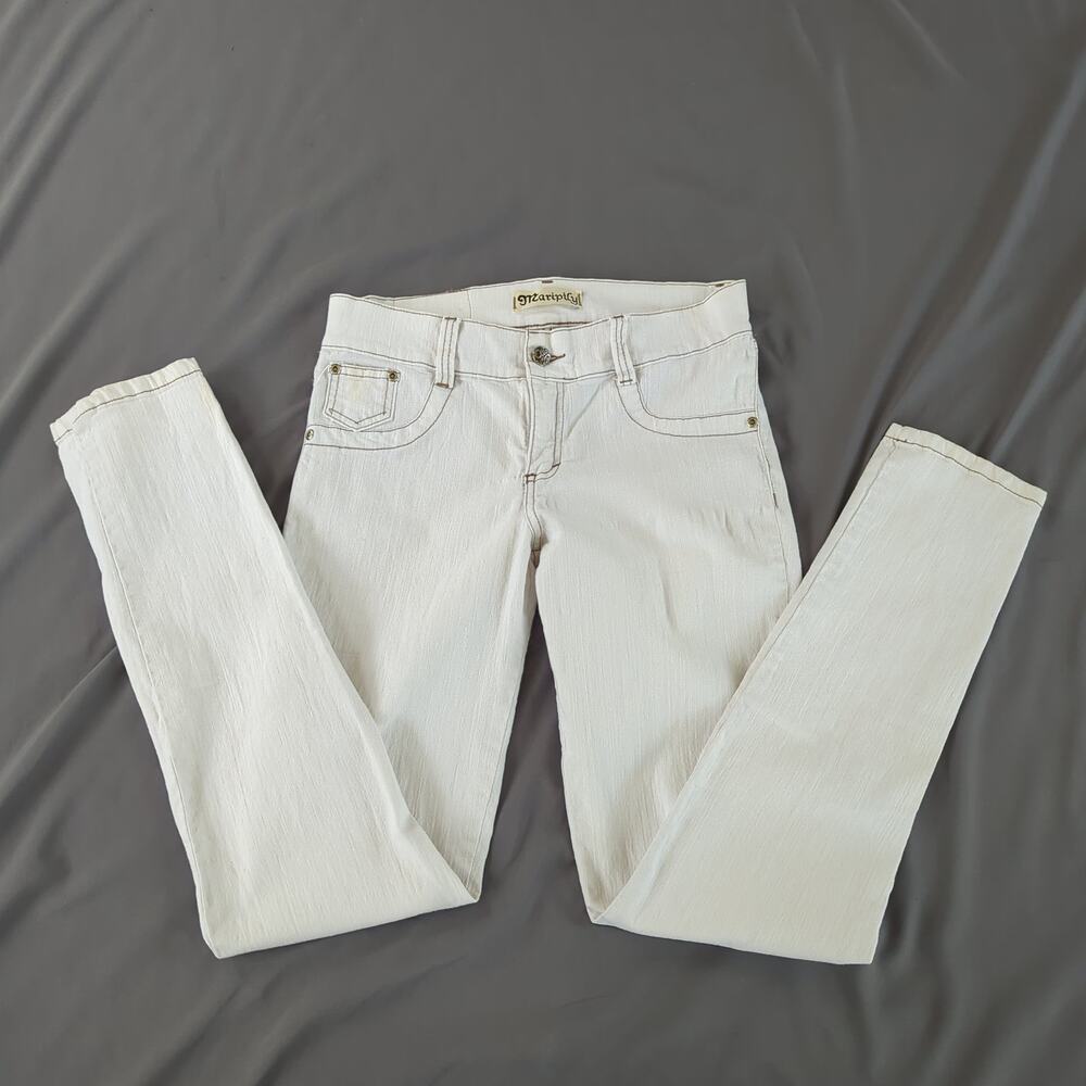 Maripily White Embroidered Skinny Jeans Juniors 9 Y2K Stretch 30x30